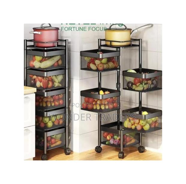 Square Fruit Rack With Wheels 5 Tier