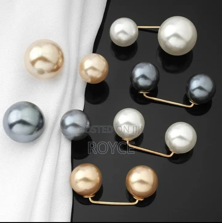 Double Pearl Safety Pin Decorative Brooches ( 2pcs Set)