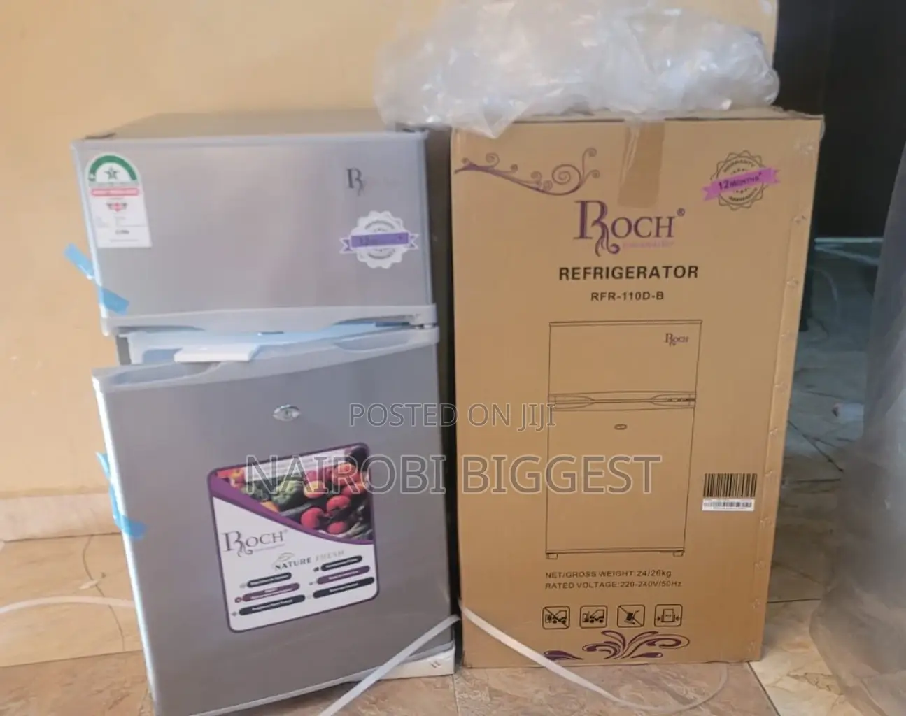 Roch RFR-110D-B Double Door Fridge, 85L - Silverl