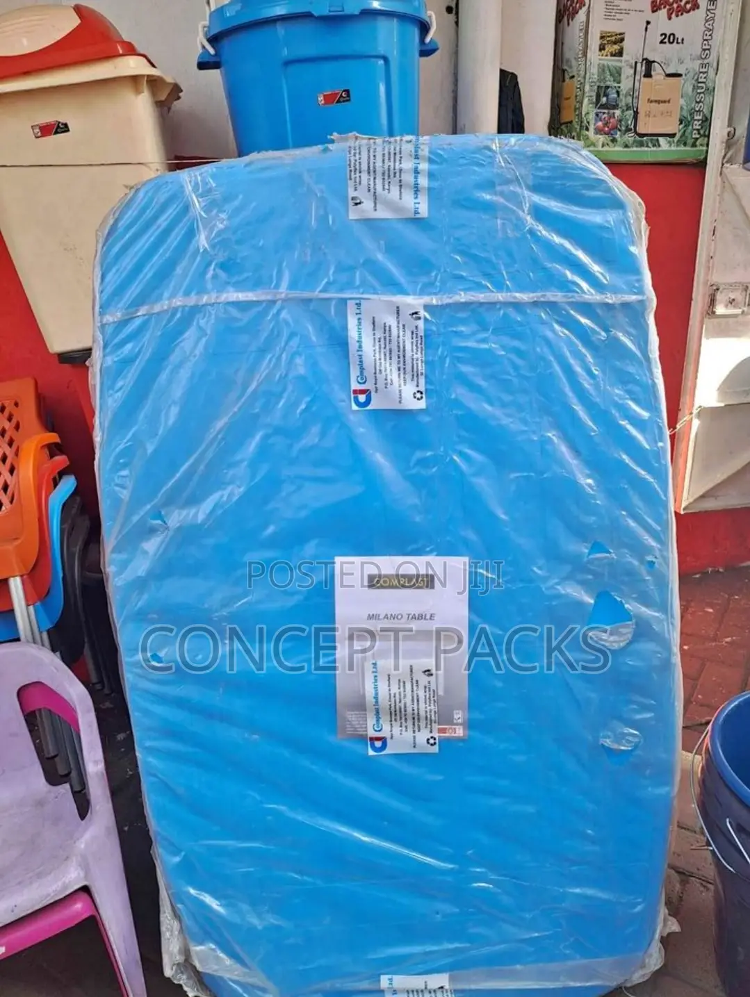 Blue Rectangle Six Seater Table.