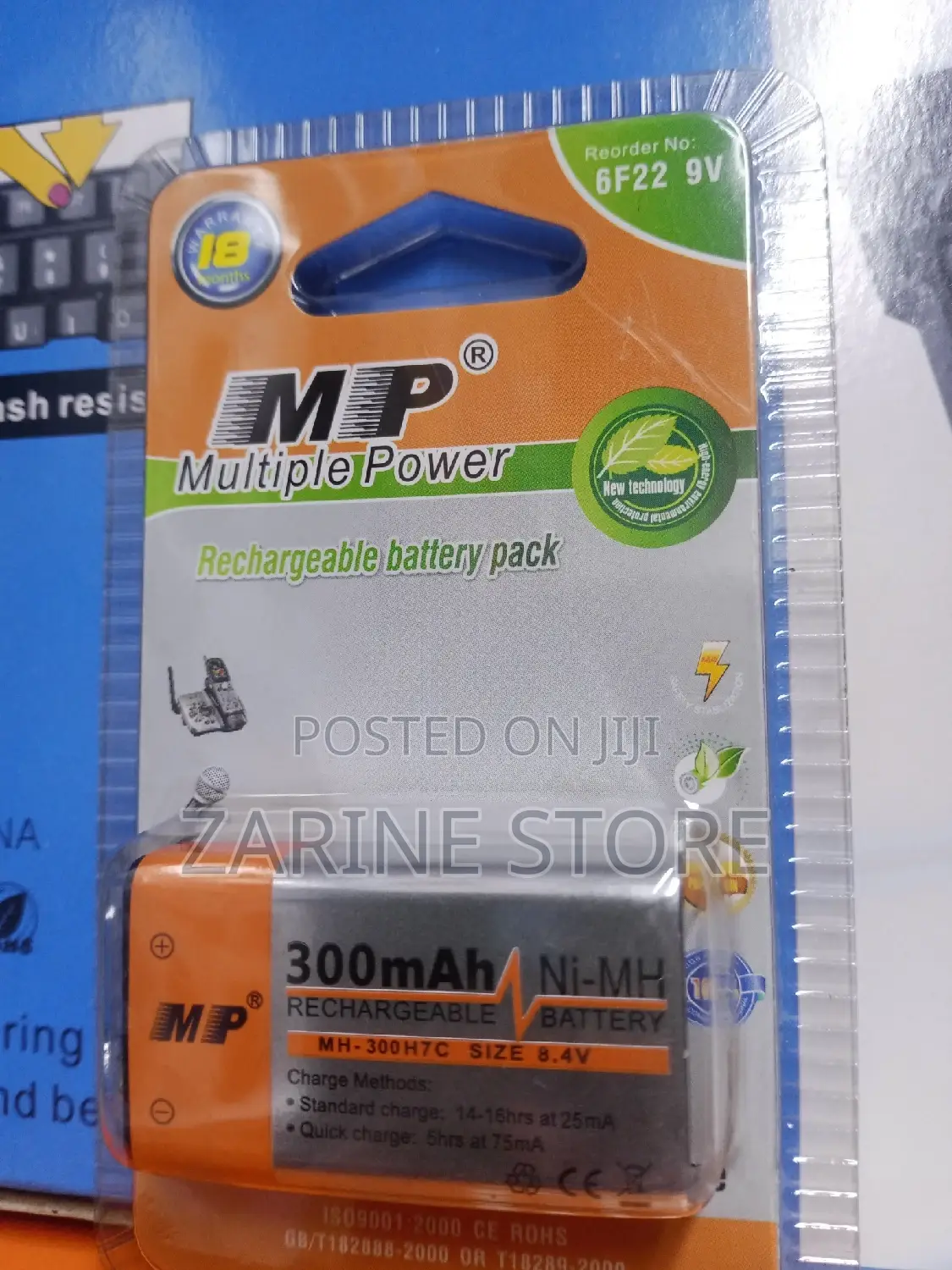 300mah Ni-Mh Rechargeable Battery, 9v