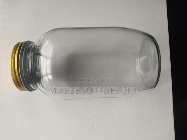 Set of 6 Rectangular Clear Mason Jars 2000ml With Gold Lids