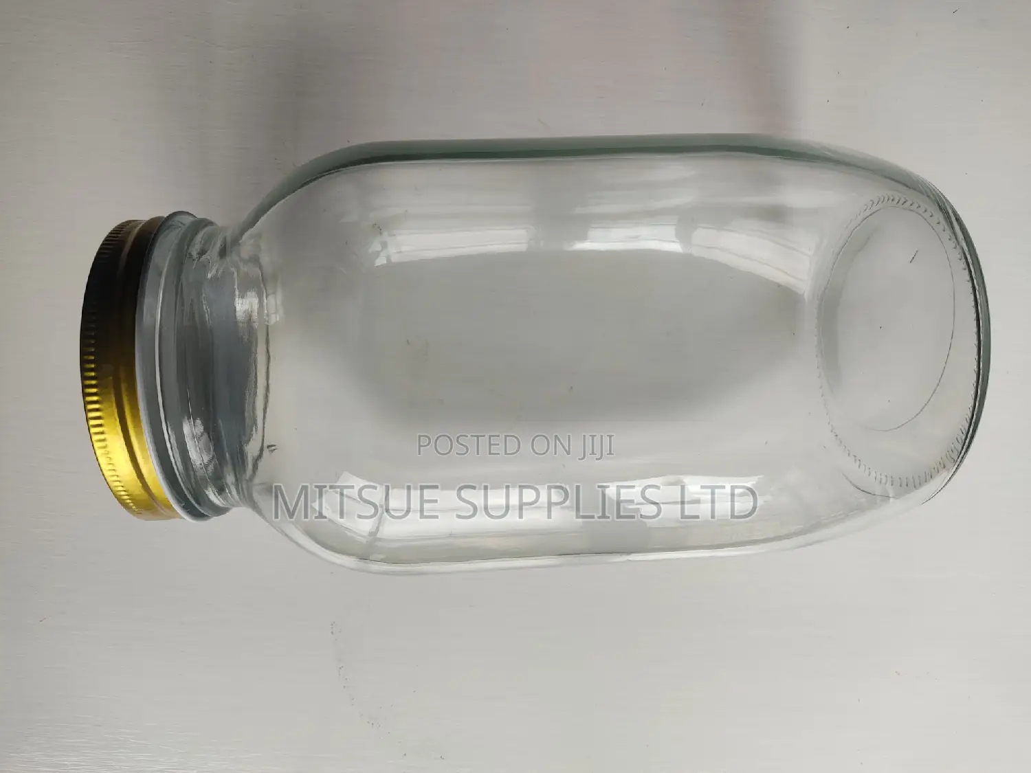 Set of 6 Rectangular Clear Mason Jars 2000ml With Gold Lids