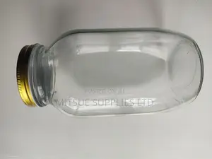Set of 6 Rectangular Clear Mason Jars 2000ml With Gold Lids