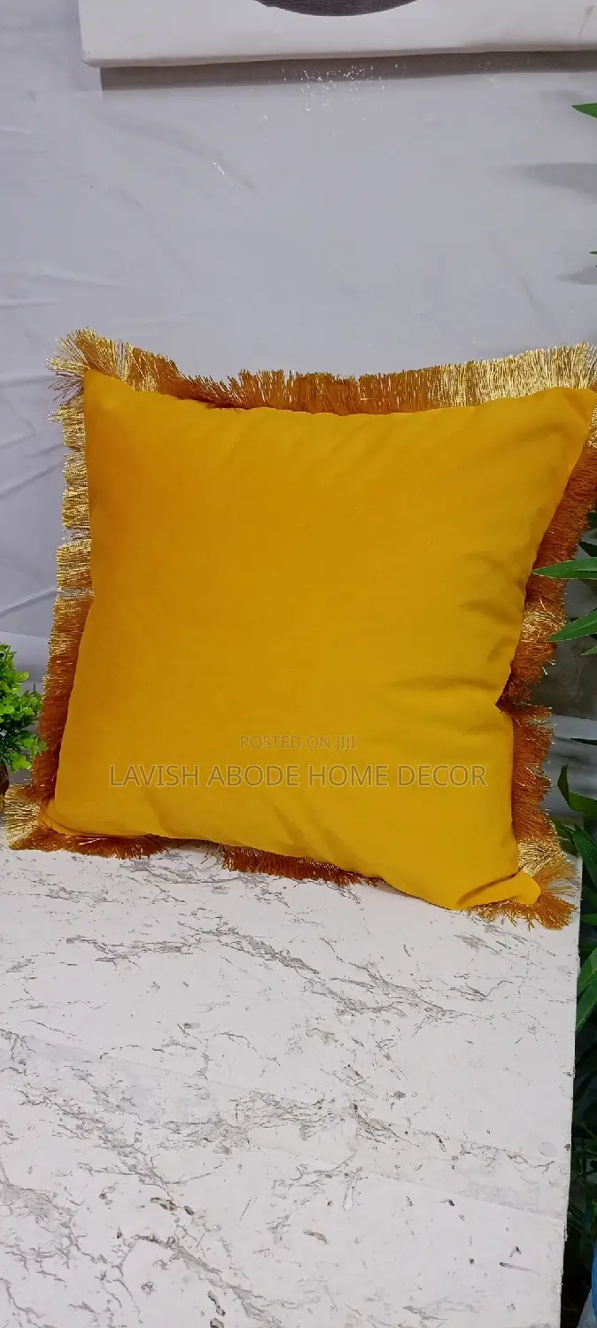 Mustard Throw Pillow Cover Case With Gold Tassels