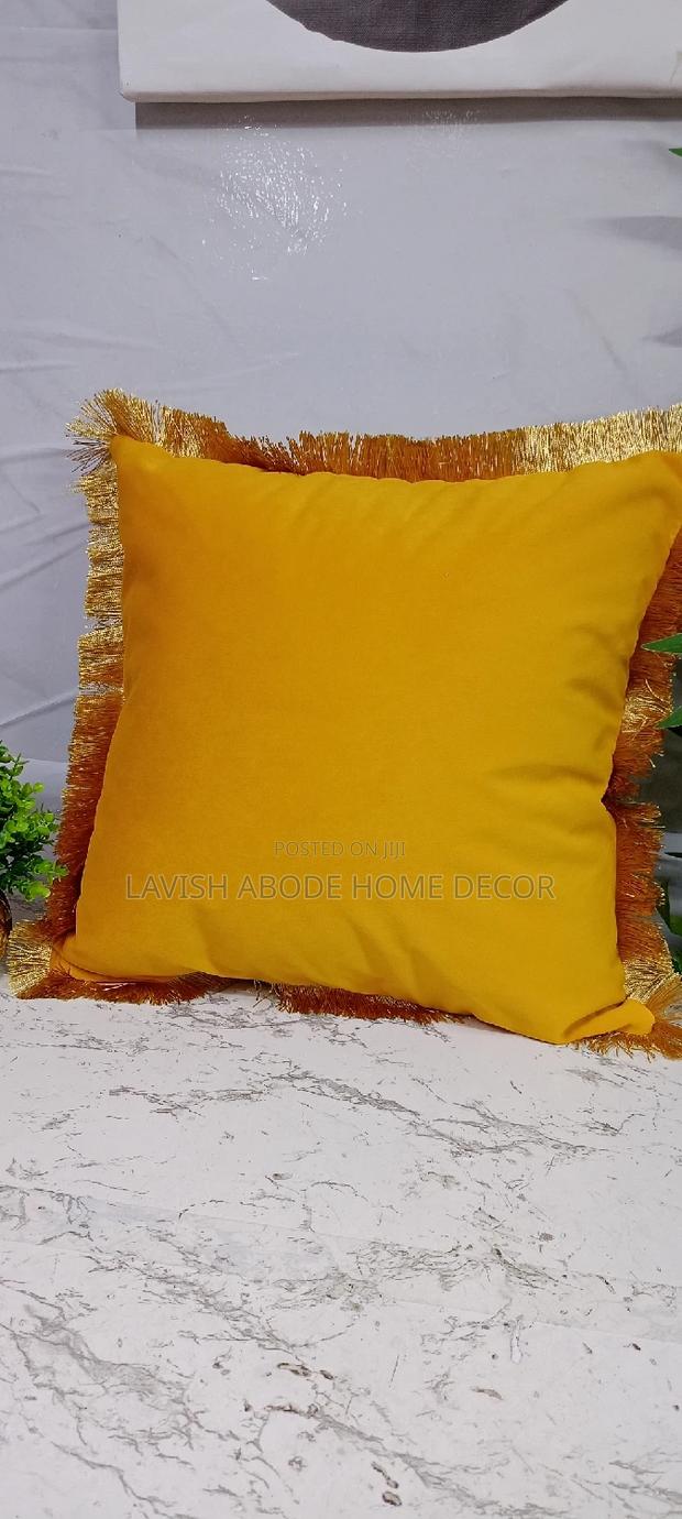 Mustard Throw Pillow Cover Case With Gold Tassels - thumbnail 2