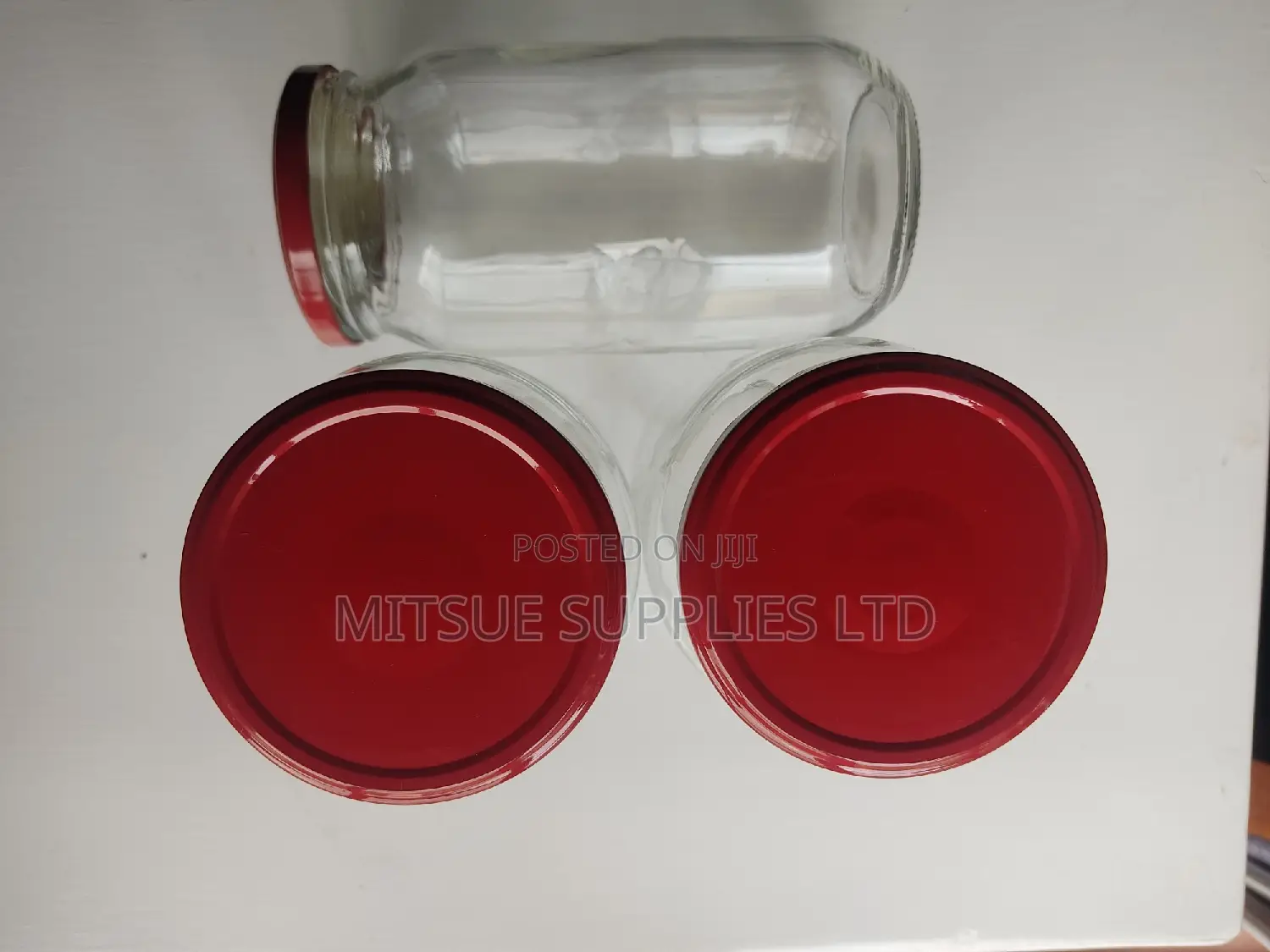 Set of 10 Mason/Glass Jars 1000ml With Red Lids- 82x180mm