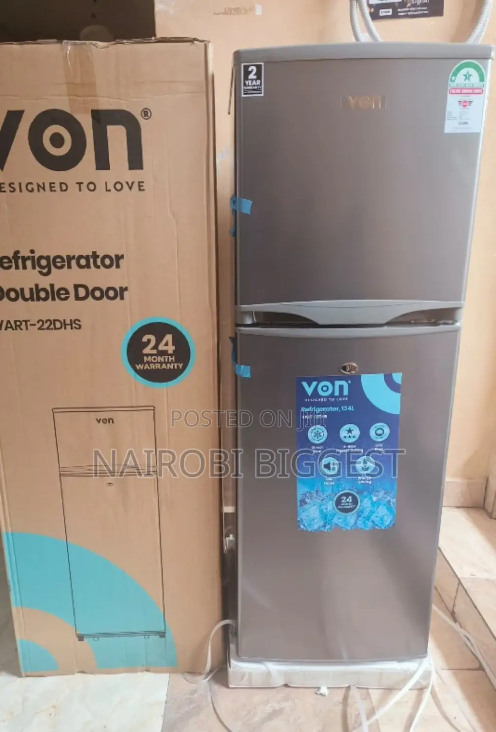 New Von 138 Litres Double Door Refrigerator 0