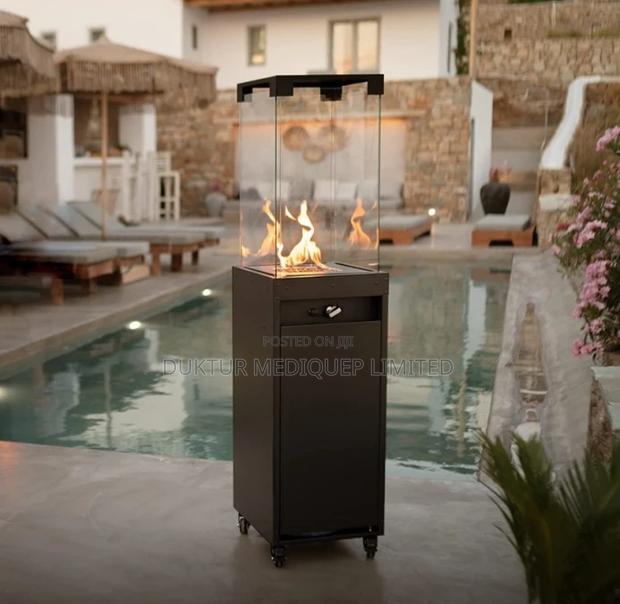Standing Glass Patio Heater New Propane Fire Pit Table - thumbnail 2