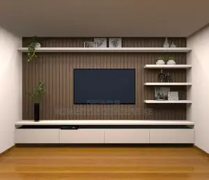 Movable TV Niches Fluted Panels Marble Sheet Combo