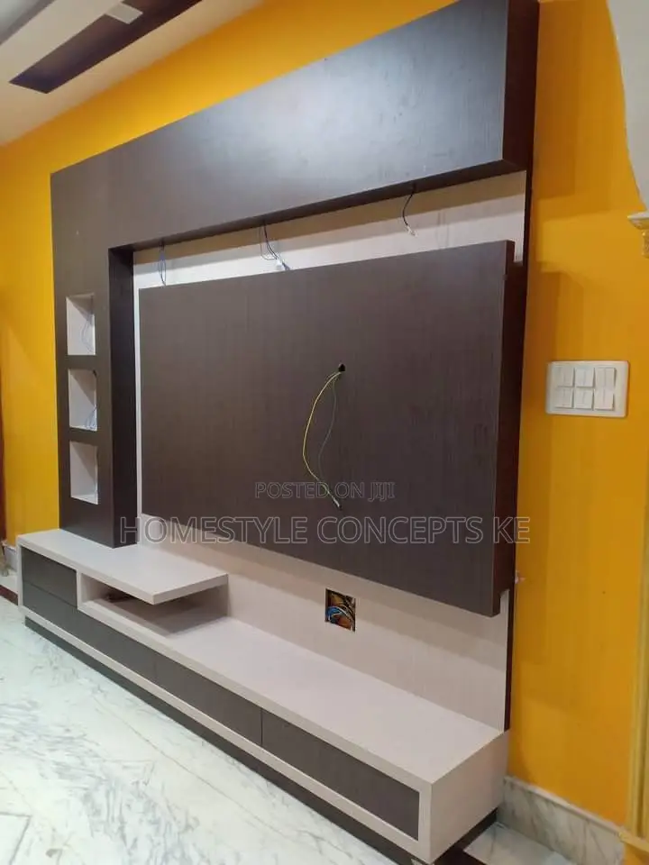 Movable TV Niches Fluted Panels Marble Sheet Combo