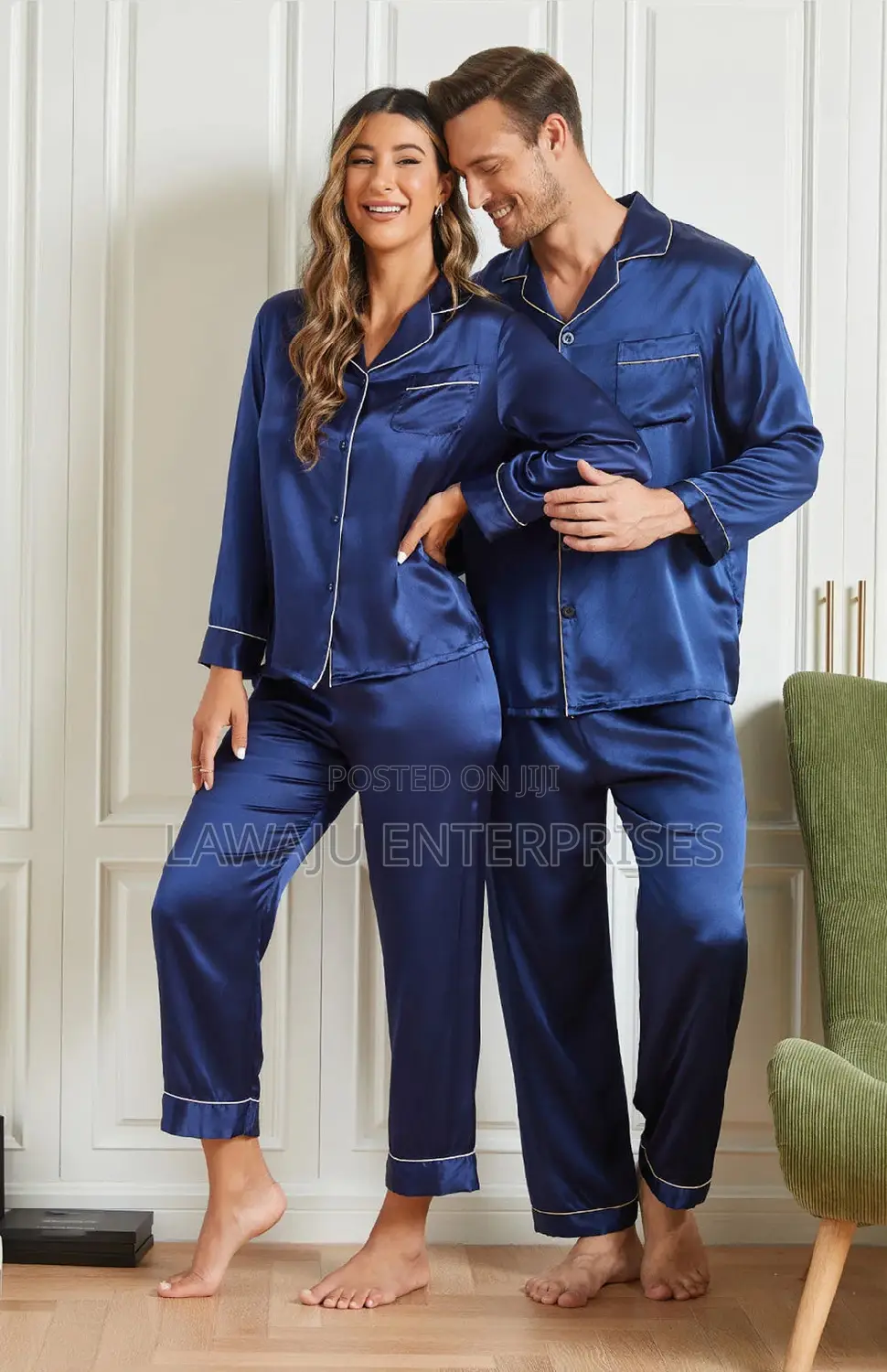 Navy Blue Satin Sleep Wear