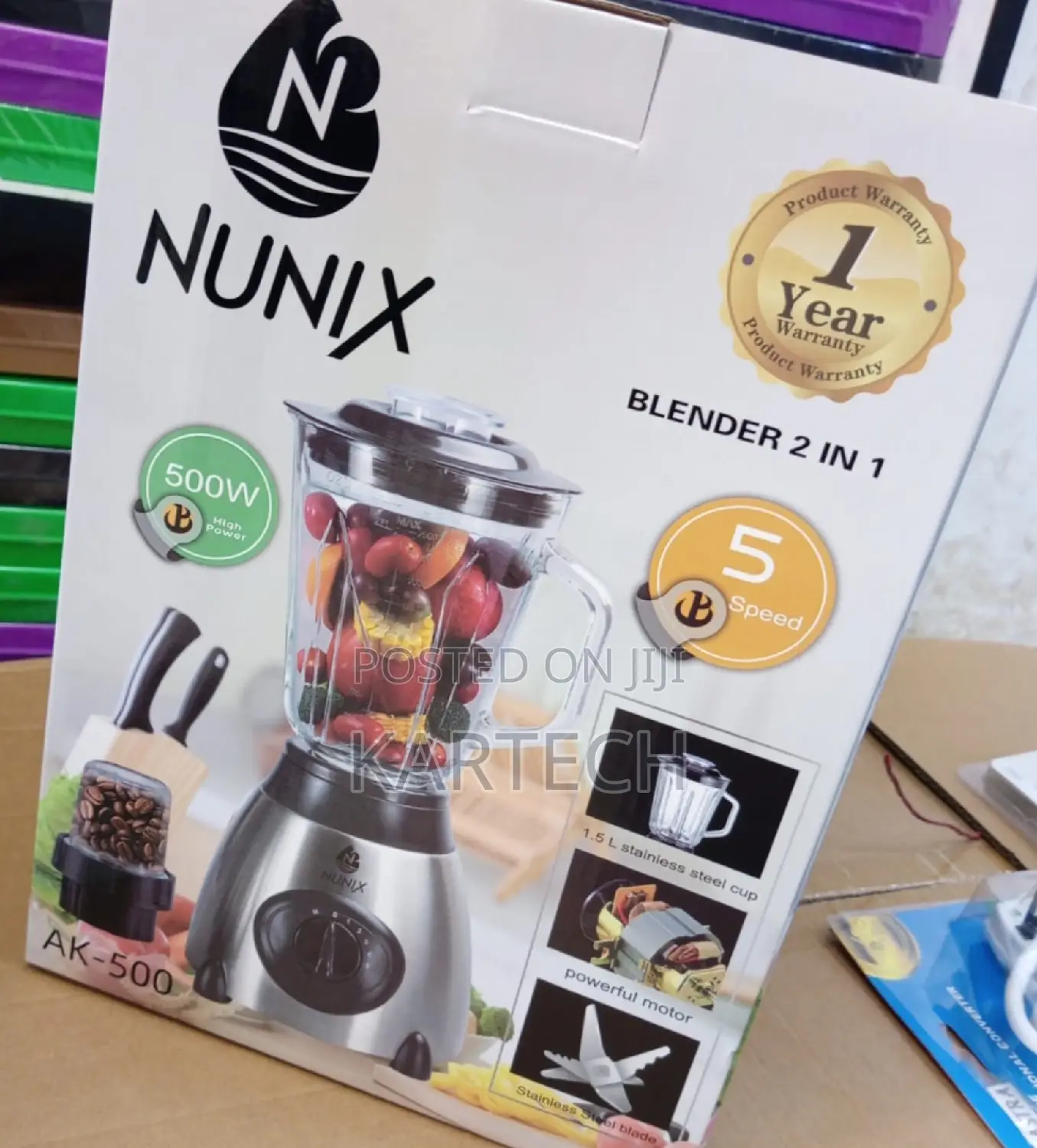 Nunix Ak500 Blender 2 In1 With Glass Jar