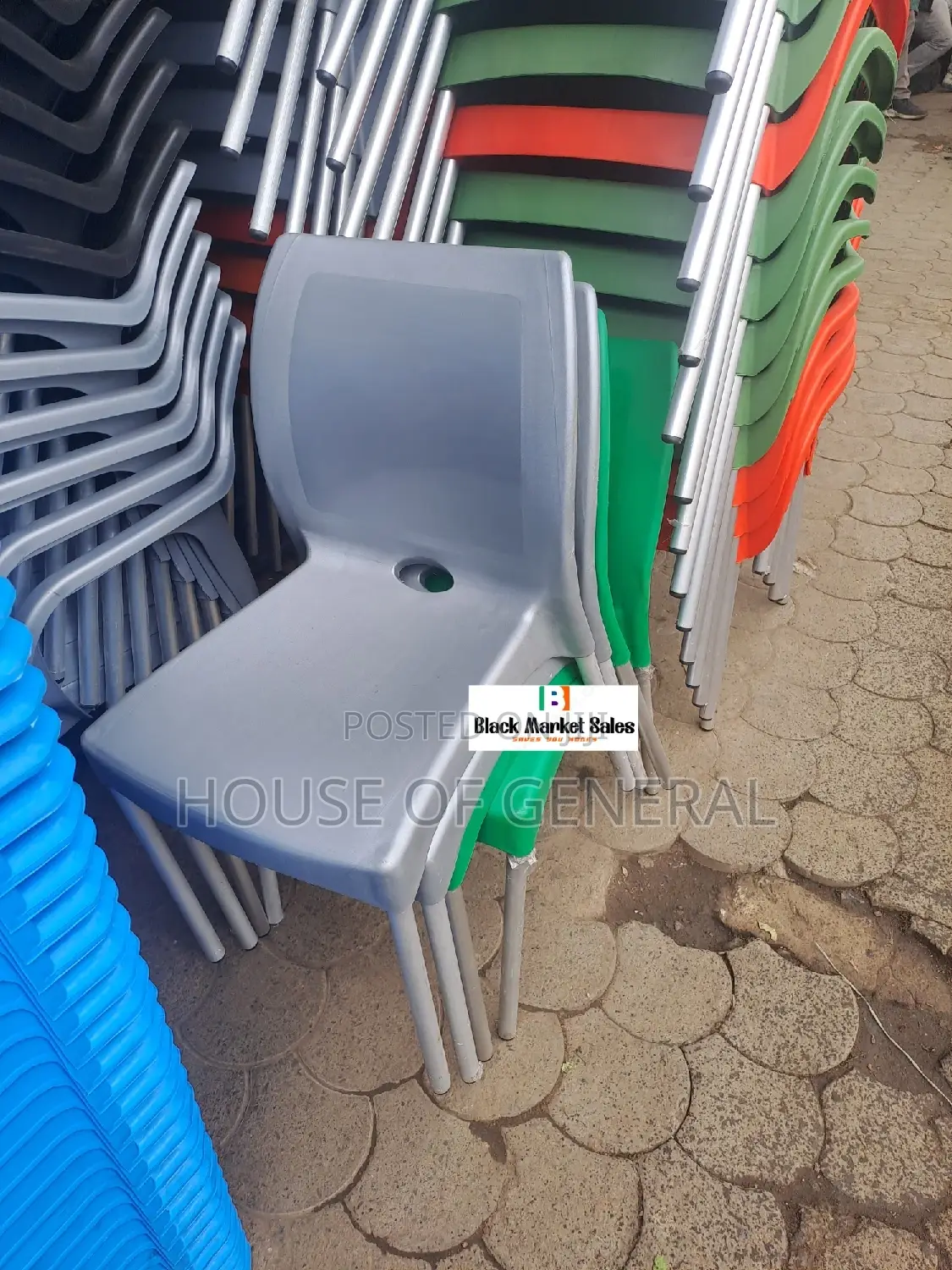 Gray Strong Plastic Chair With Metal Tubing Legs