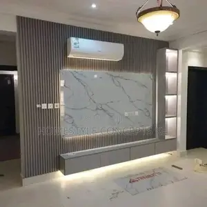TV Units Cabinets Fluted Panels Marble Sheet Combo Design