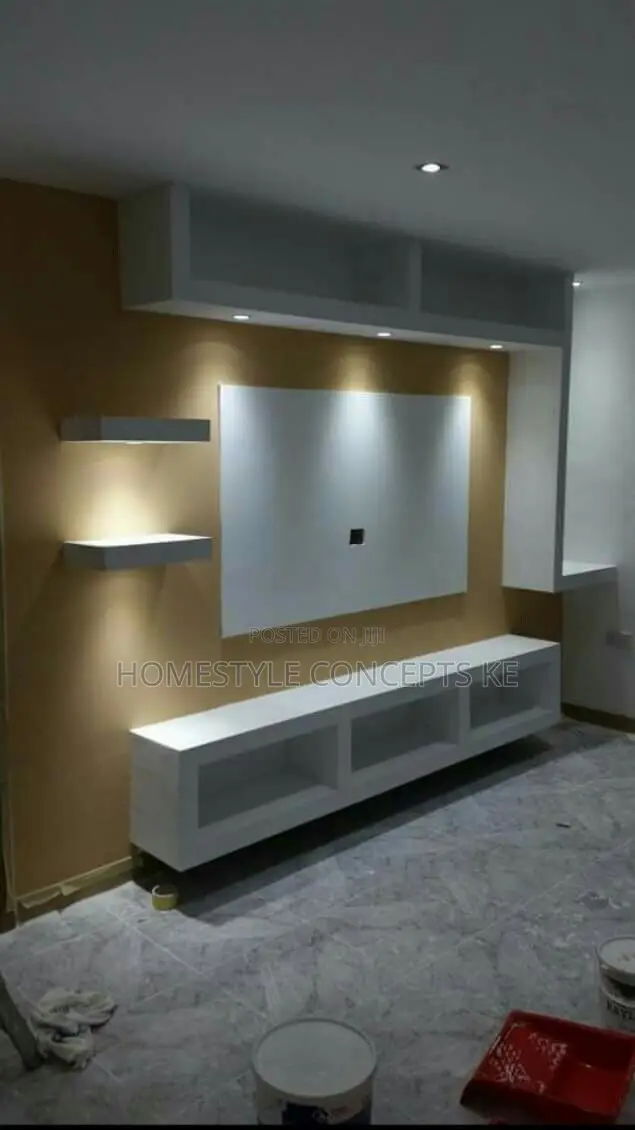 TV Units Cabinets Fluted Panels Marble Sheet Combo Design