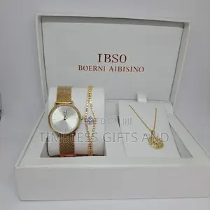 Ladies Gold Watch Jewelry Gift Set
