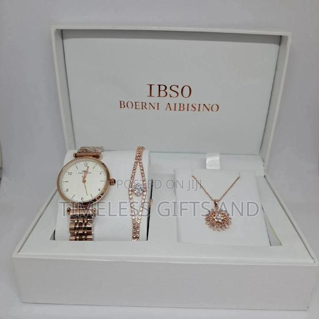 Ladies Rose Gold Watch Jewelry Gift Set