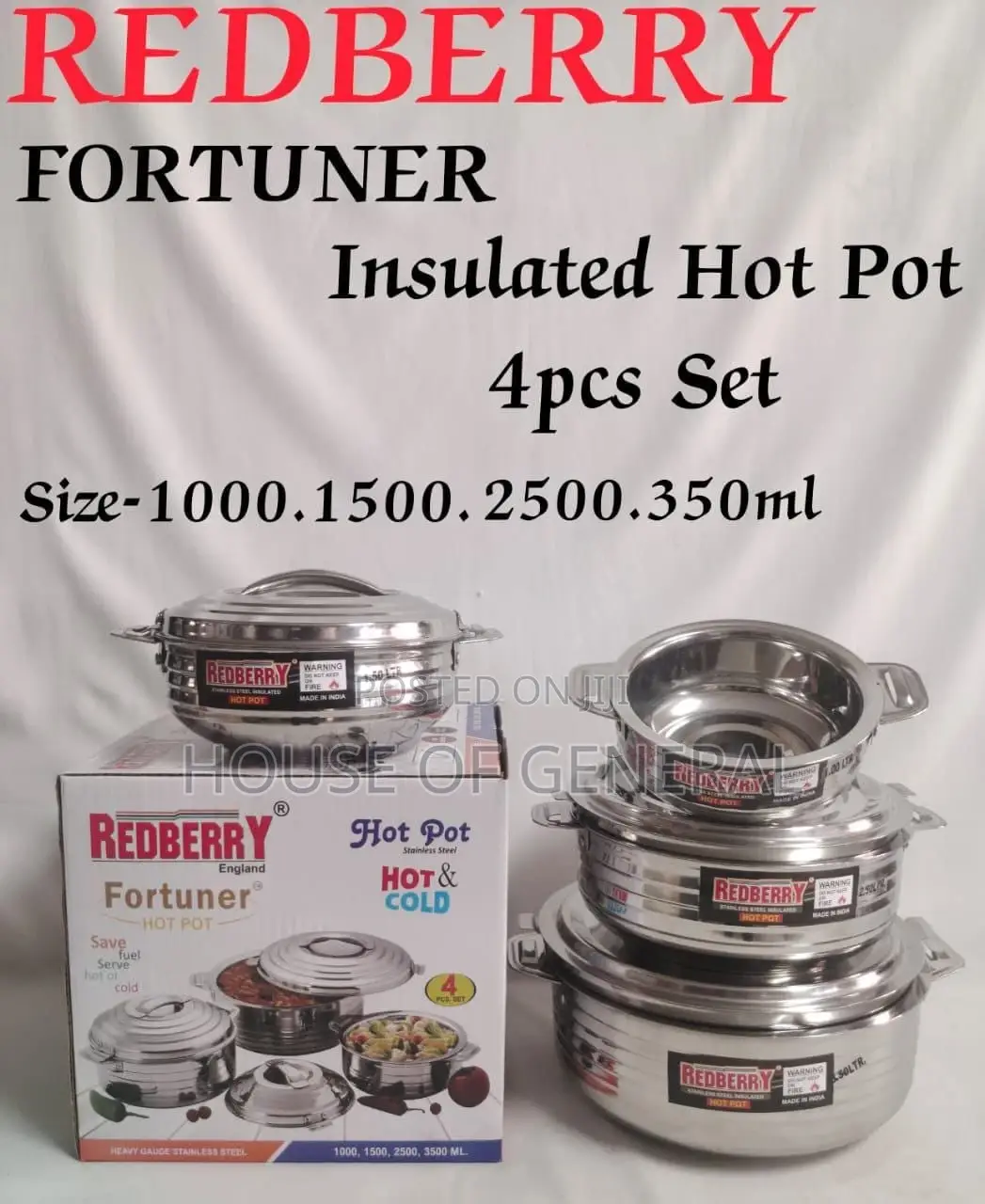 Redberry 
Premium Range of STAINLESS STEEL Insulated Hotpot