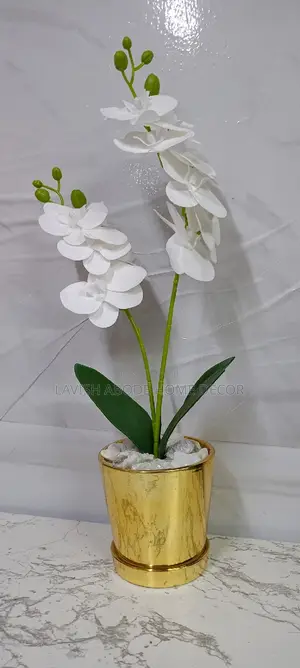 Orchid Flower Decorative Flower Gold Vase