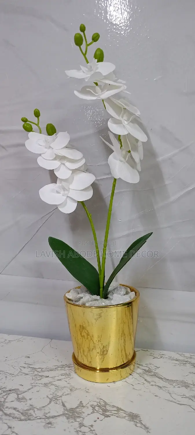 Orchid Flower Decorative Flower Gold Vase