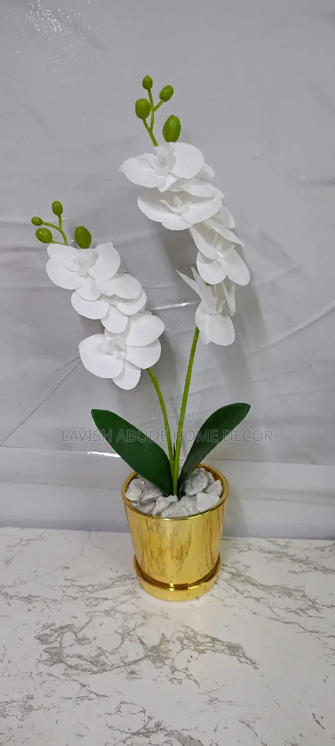 Orchid Flower Decorative Flower Gold Vase