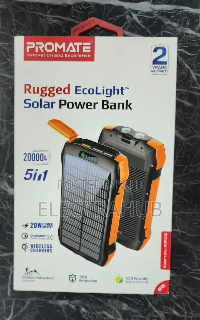 Promate Rugged Ecolight Solar 20000mah Powerbank