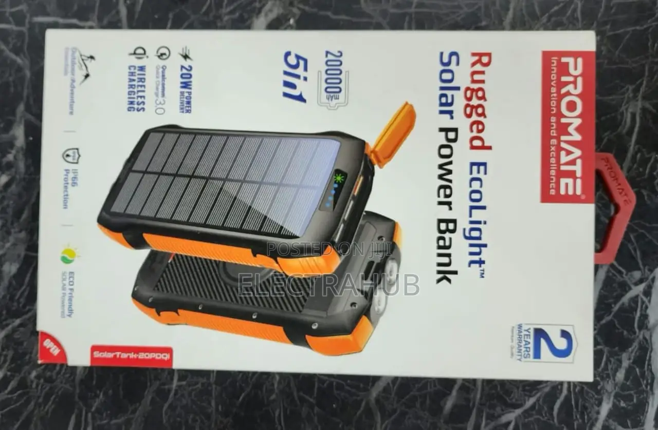 Promate Rugged Ecolight Solar 20000mah Powerbank