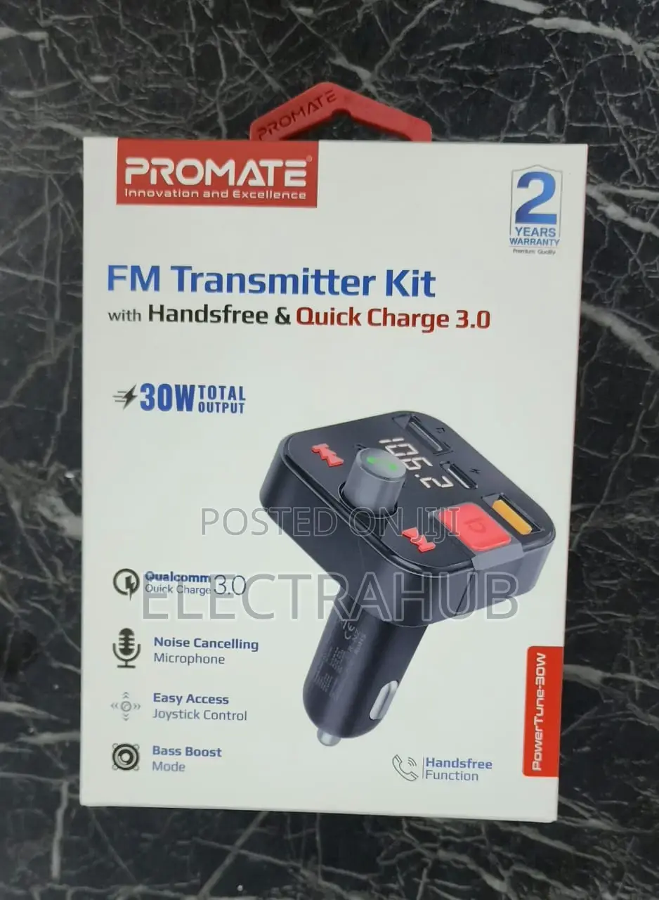 Promate FM Transmitter With Handsfree Quick Charge 3.0
