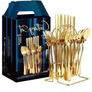 Cutlery Spoon Fork 24 PCS Set Golden - thumbnail 2
