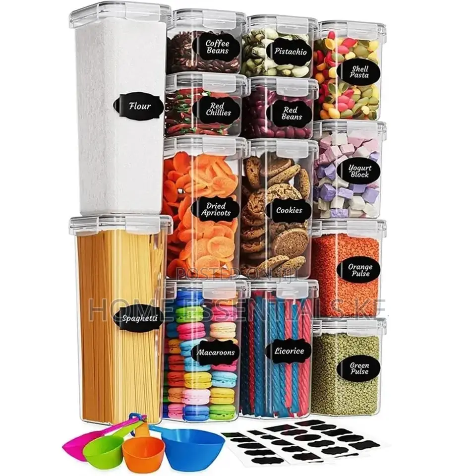 14pcs Bpa Free Airtight Plastic Containers With Sticker +Pen