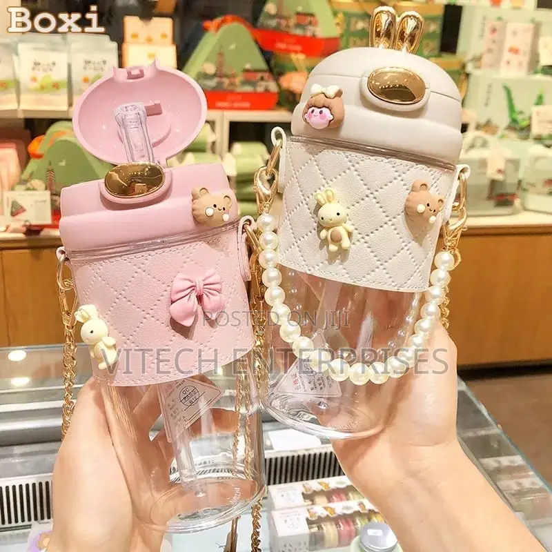 Unique Rabbit Ear Water Bottle Cup With Straw