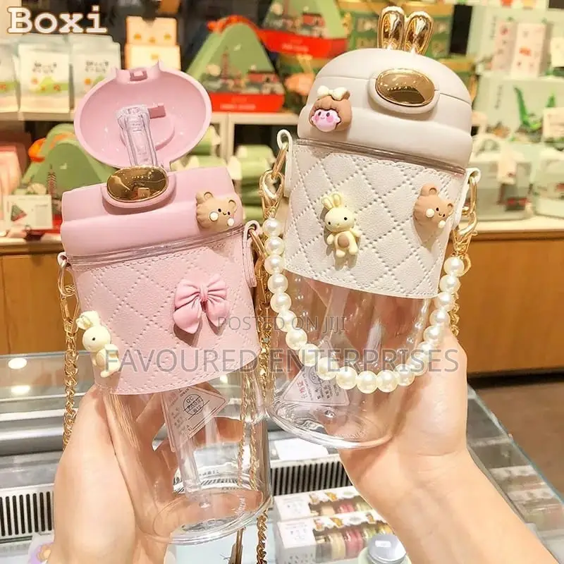 Unique Rabbit Ear Water Bottle Cup With Straw
