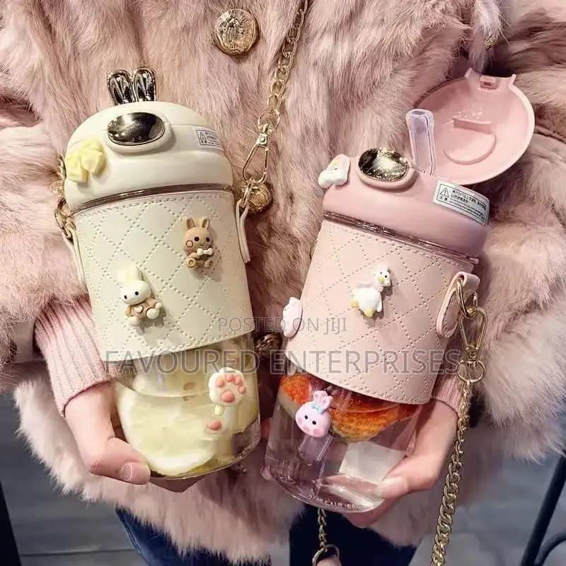 Unique Rabbit Ear Water Bottle Cup With Straw