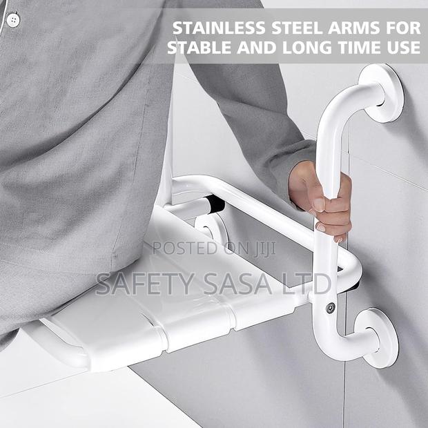 Folding Shower Seat Wall Mounted With Grab Bar - thumbnail 3