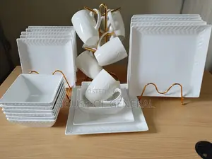 24pc Ceramic Leaf Design Square Dinner Set