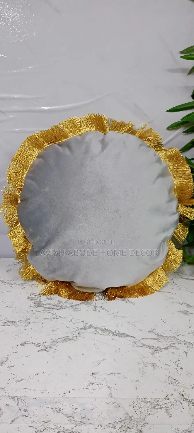 Stylish Circular Gray Throw Pillow With Cover