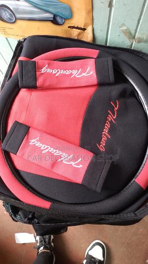 Red Black Fabric Seat Covers With Steering Wheel Cover - thumbnail 2