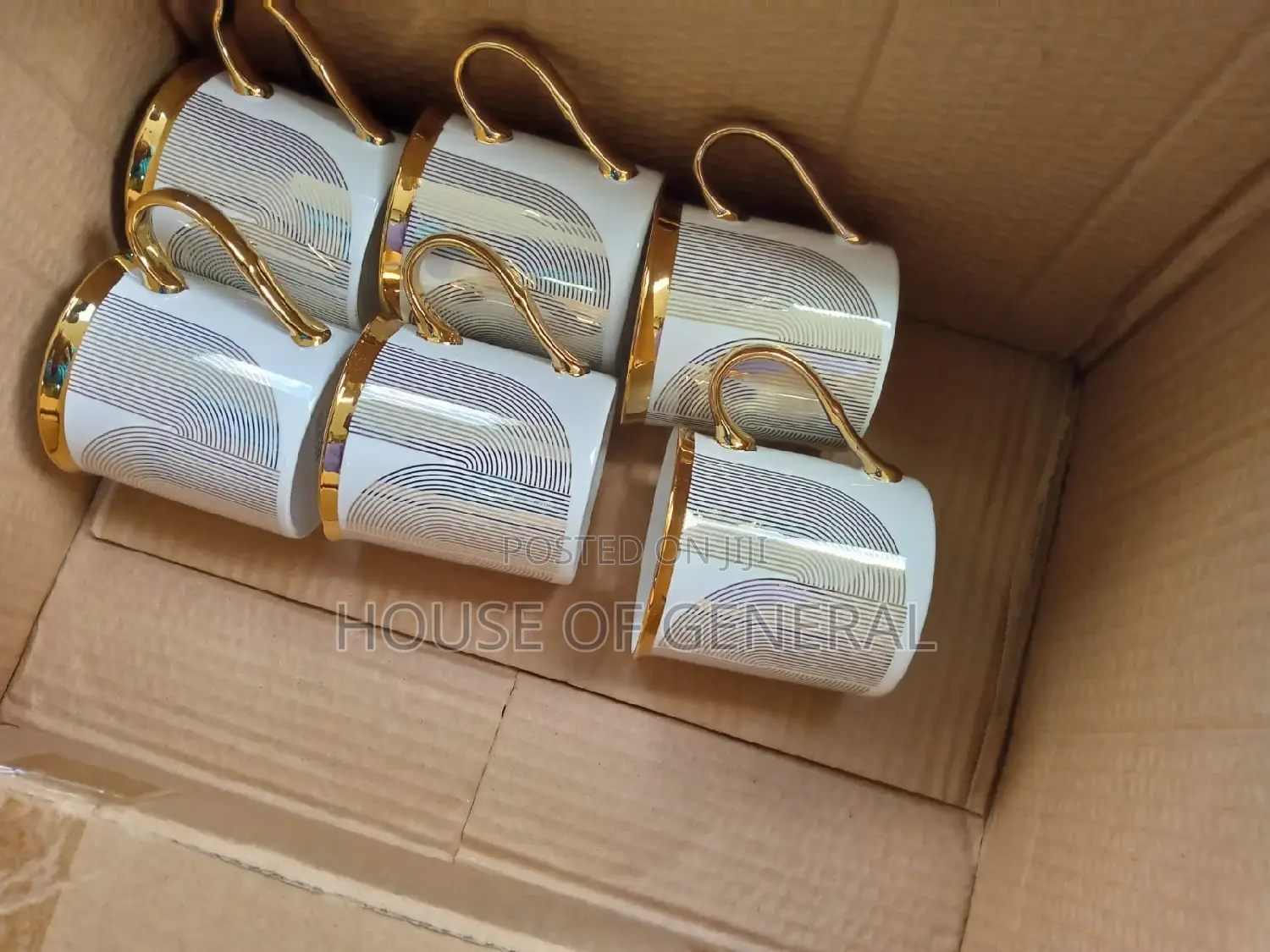 6pcs Set Elegant Mugs With Golden Rim and Gold Handle