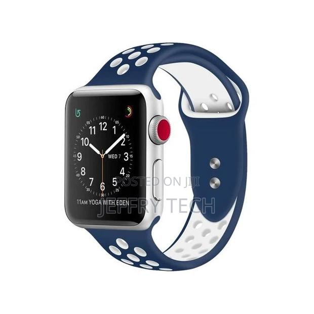 Sport Silcon Strap for Apple Watch 45 Mm Series 7 Blue White - thumbnail 2