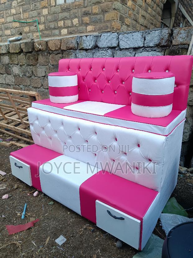 Pedicure Seat Seater, White and Pink With Drawers  - main view