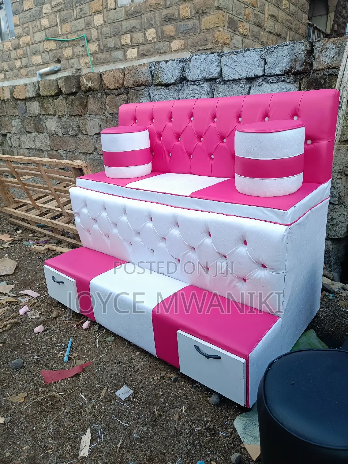 Pedicure Seat Seater, White and Pink With Drawers 