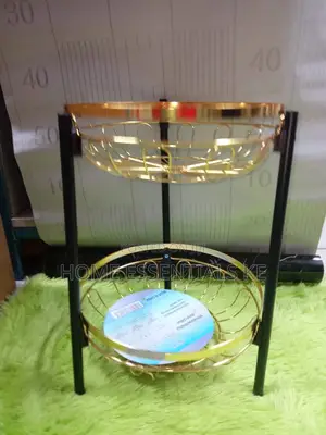 2 Tier Multipurpose Metallic Fruit Rack With Gold Bowl