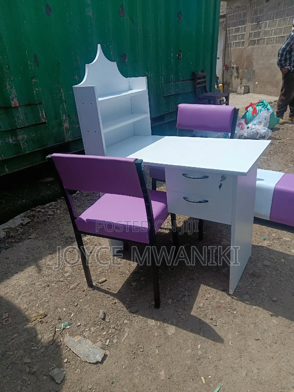 Manicure Set, Purple Seats and a White Table 