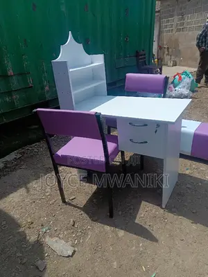 Manicure Set, Purple Seats and a White Table 