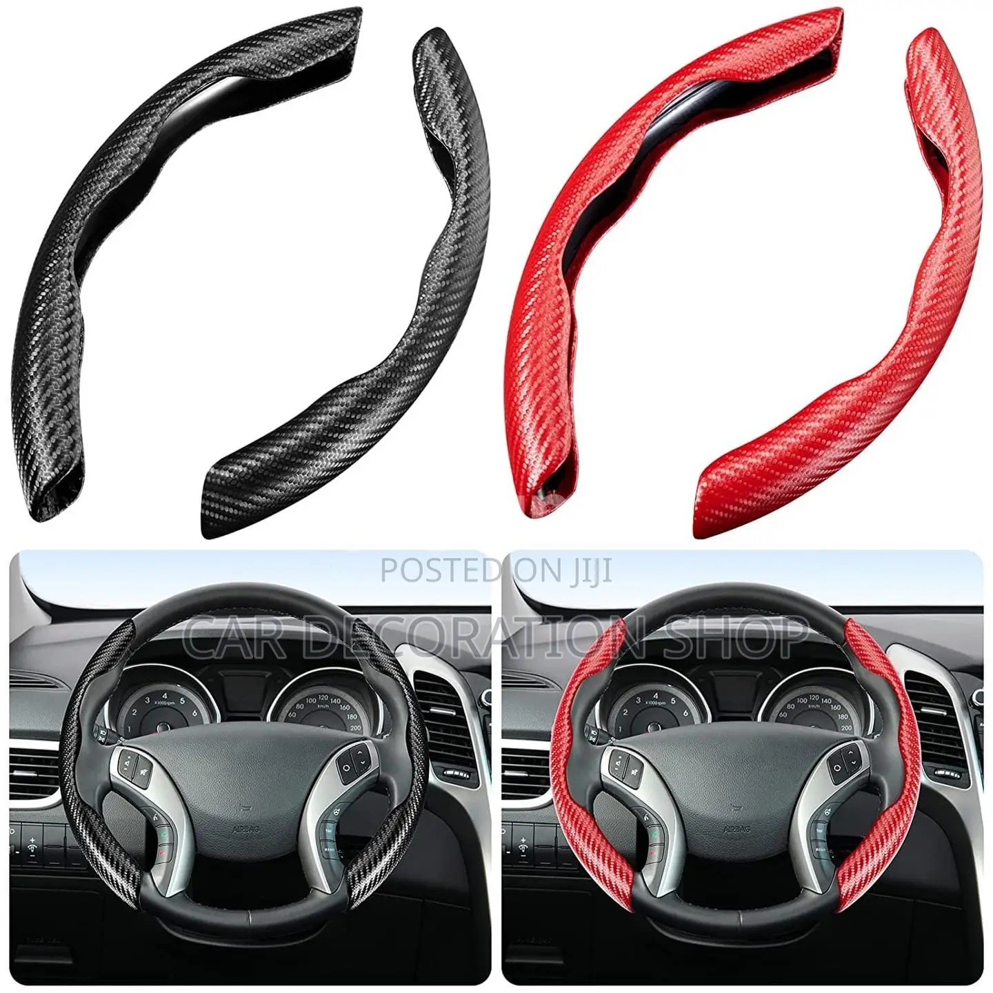 Black or Red Carbon Finish Steering Wheel Cover