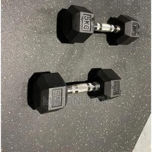 Quality 5kg Fixed(Hexagon Shaped) Rubber Dumbbells - thumbnail 2