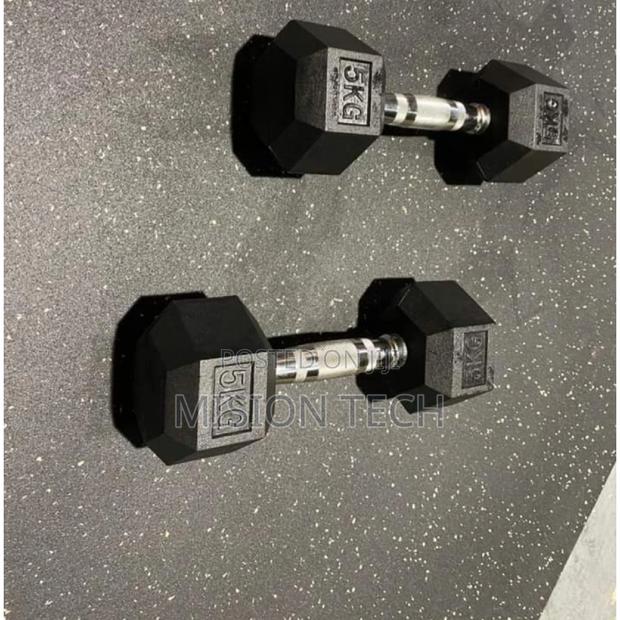 Quality 5kg Fixed(Hexagon Shaped) Rubber Dumbbells - main view