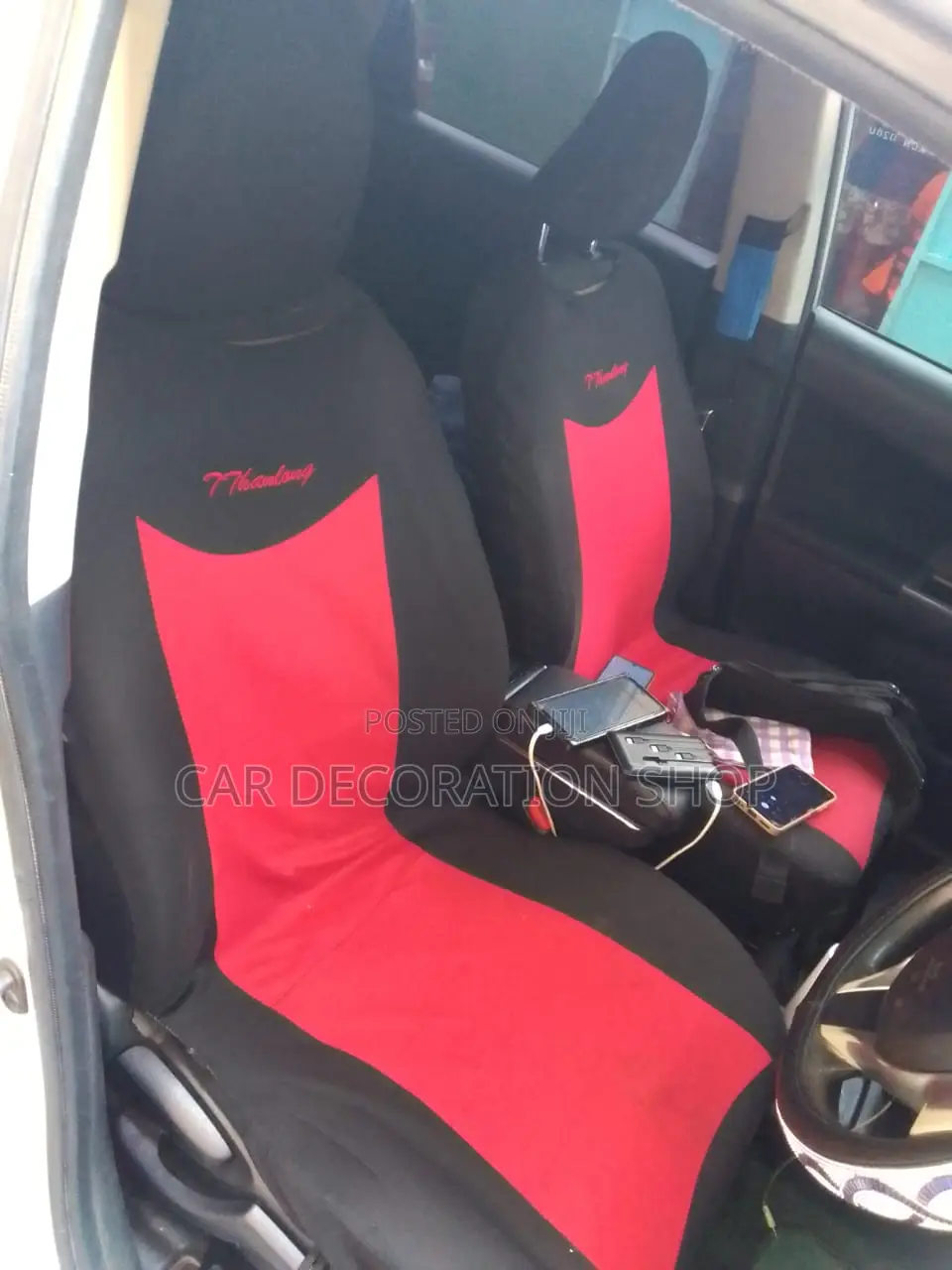 5 Seater Red Black Fabric Seat Cover