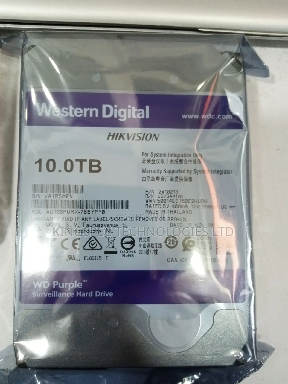 Western Digital (Wd) Purple 10tb Surveillance Hard Drive